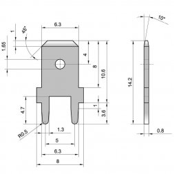 FIN63-P VARIOUS Konektor płaski męski 6,3x0,8 L14mm do PCB prosty mosiądz/Ag