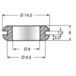 KDF8-B (14.60.854) ETTINGER Grommet D8/9,5/14,2mm, H8mm, Panel max.1,6mm, Soft PVC, Black