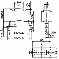 DTS31N DIPTRONICS Tactile Switch 6x3,5mm Momentary 0-(1) SPST 50mA 12VDC H=4,3mm 1,6N THT