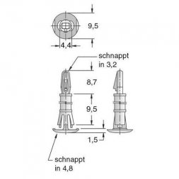 DSP 09,5 RLCBSR ETTINGER Plastové dištančné stĺpiky pre plošné spoje