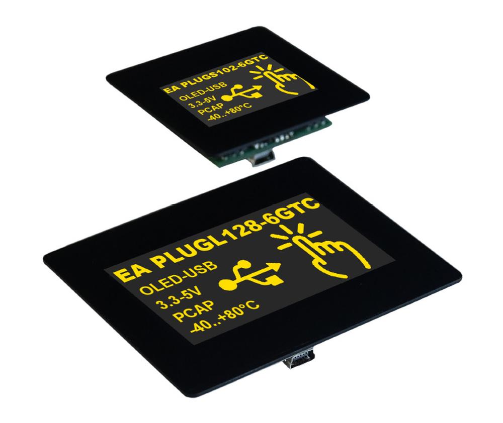 EA PlugL – OLED displej s USB a dotykovým panelom