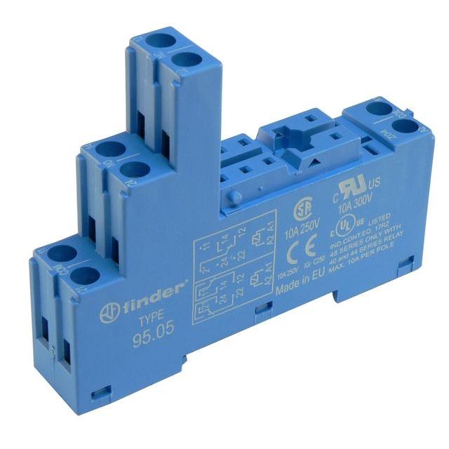Finder 95.05 Din-Rail Screw Terminal Socket 5mm Pinning Blue 10A 250V 