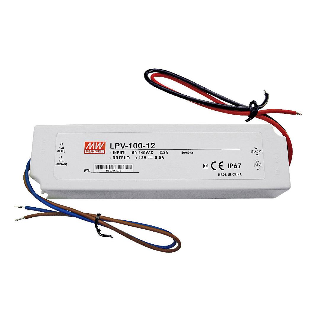 LED-Schaltnetzteil 12V 8,5A 102W IP67 Class2 LPV-100-12 von Meanwell 